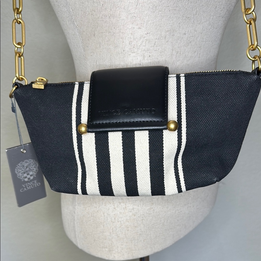 Vince Camuto Black and Cream Striped Crossbody Bag